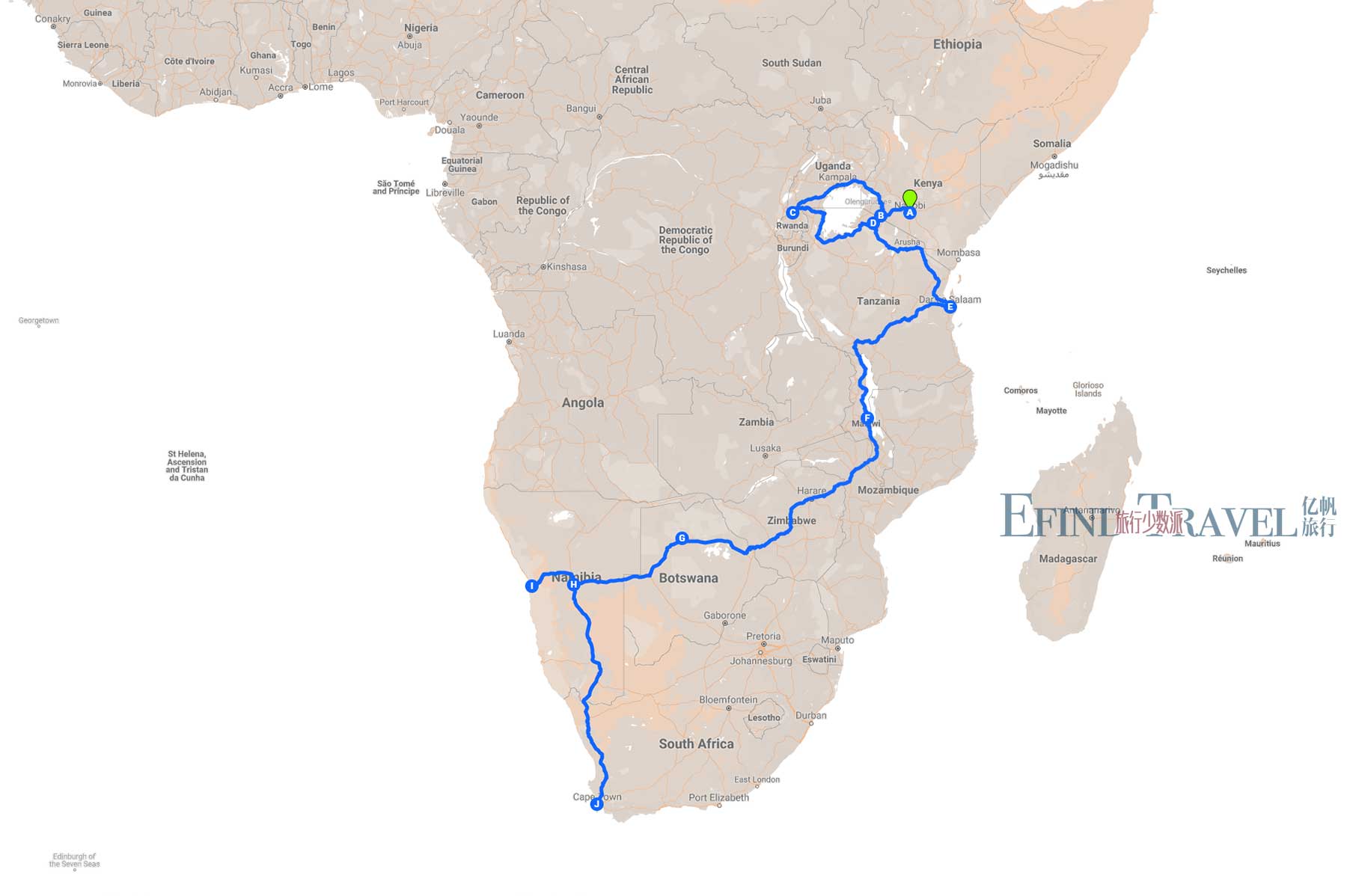 穿越非洲多国连线拼团旅游57天地图