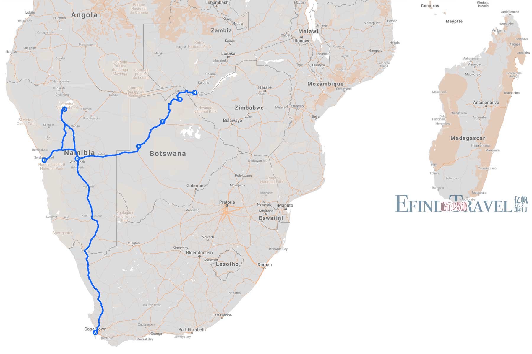 穿越非洲多国连线拼团旅游22天地图