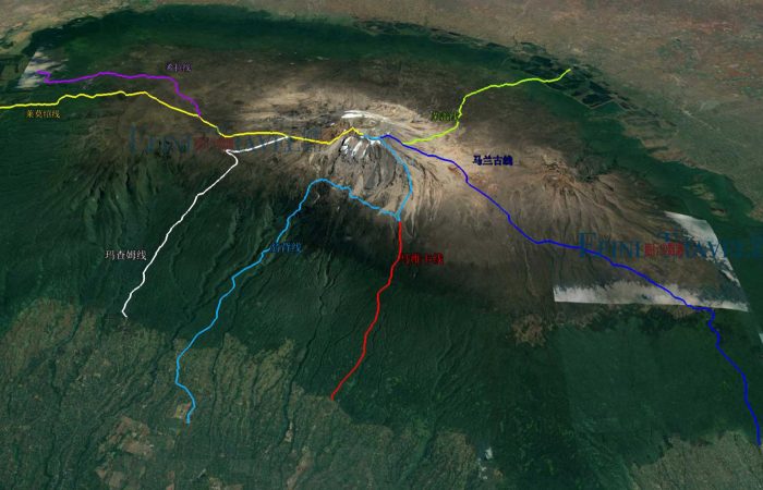 乞力马扎罗山的登顶线路地图